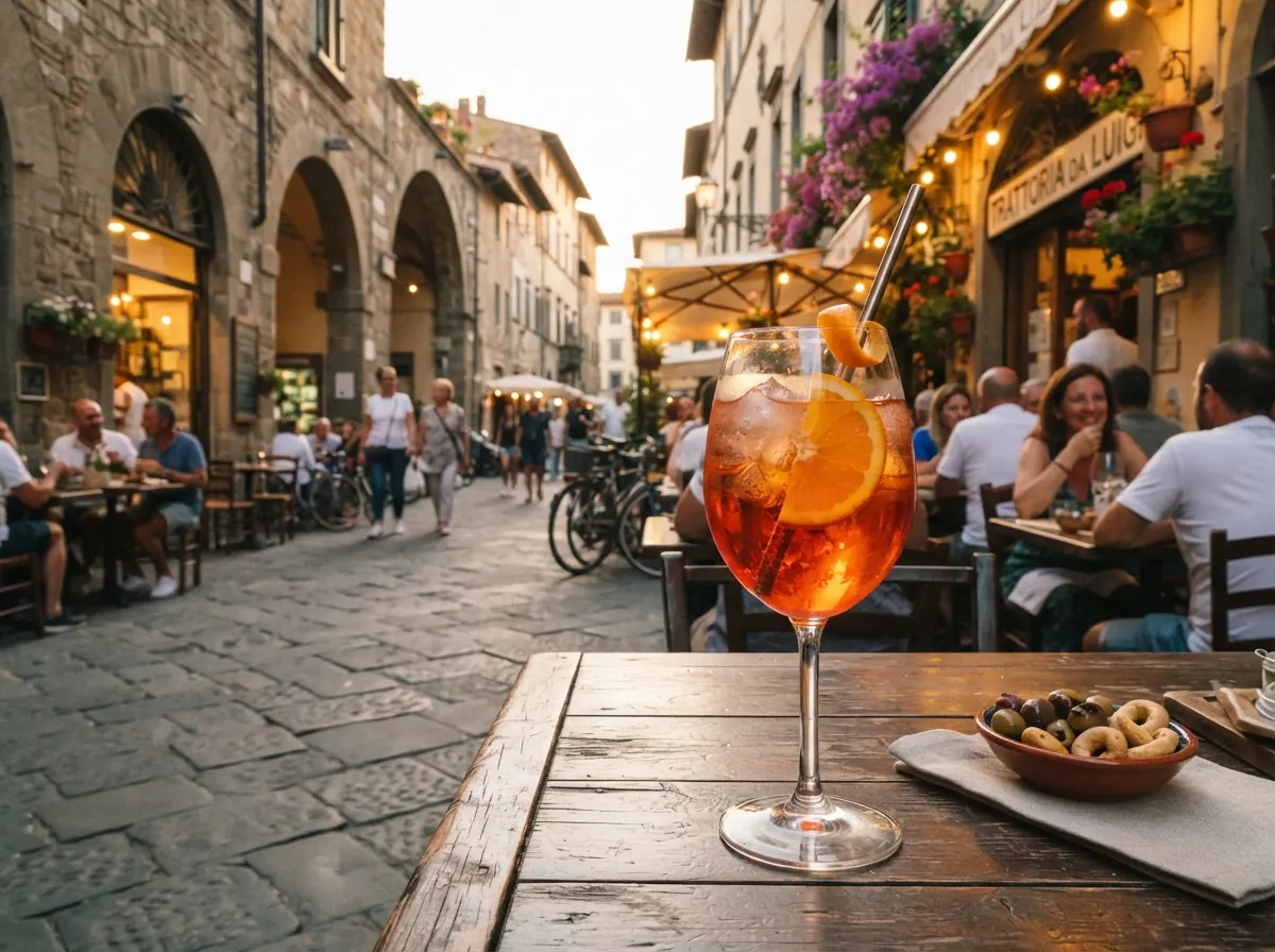 Aperol Spritz on a terrace table in the old town