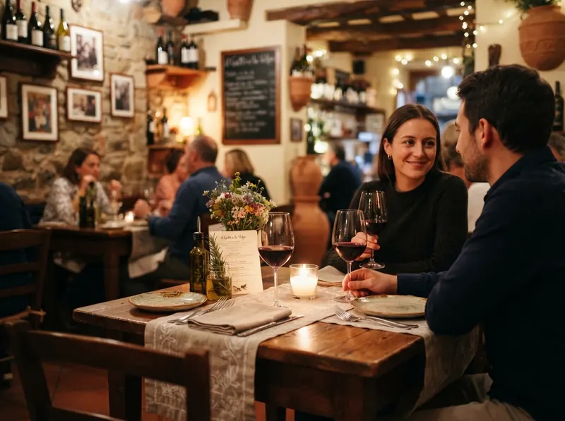 Gedeckter Tisch für zwei mit Weingläsern